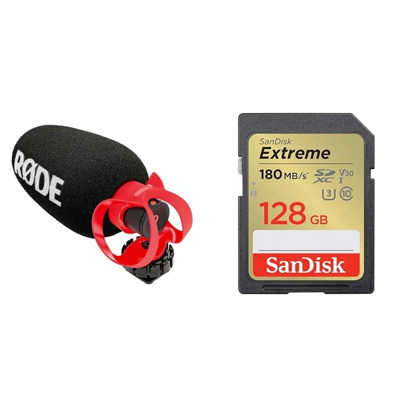 RØDE VideoMicro II Ultra-Compact On-Camera Shotgun Microphone for Recording Audio with a Camera & SanDisk 128GB Extreme SDXC card + RescuePro Deluxe up to 180 MB/s UHS-I Class 10 U3 V30