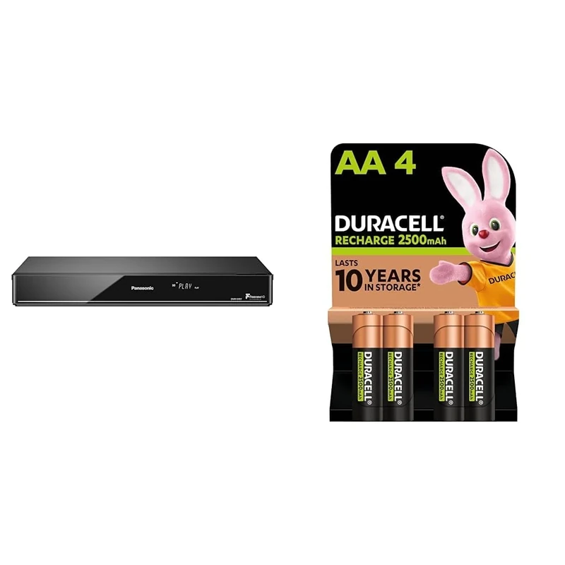 Panasonic DMR-EX97EB-K DVD Recorder with Freeview HD, Black & Duracell Rechargeable AA Batteries (Pack of 4), 2500 mAh NiMH, pre-charged, Our No. 1 Longest Lasting Rechargable battery