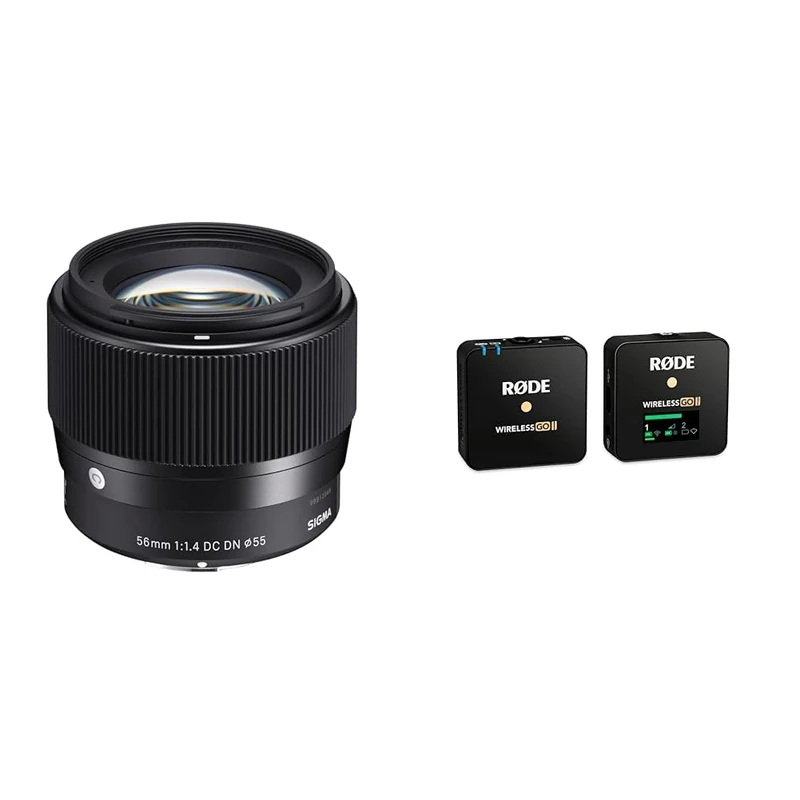 Sigma 351965 56mm F1.4 DC DN Contemporary For Sony E, Black & RØDE Wireless GO II Single Ultra-compact Dual-channel Wireless Microphone System