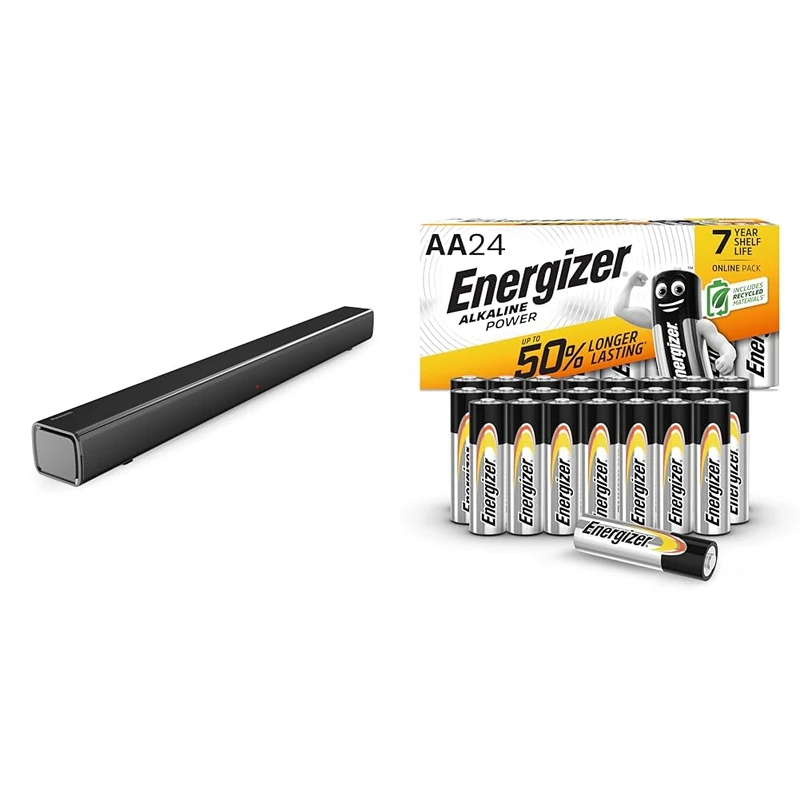 Panasonic SC-HTB100 Slim Soundbar for Dynamic Sound with Bluetooth, USB & Energizer AA Batteries, Alkaline Power, 24 Pack, Double A Battery Pack - Amazon Exclusive