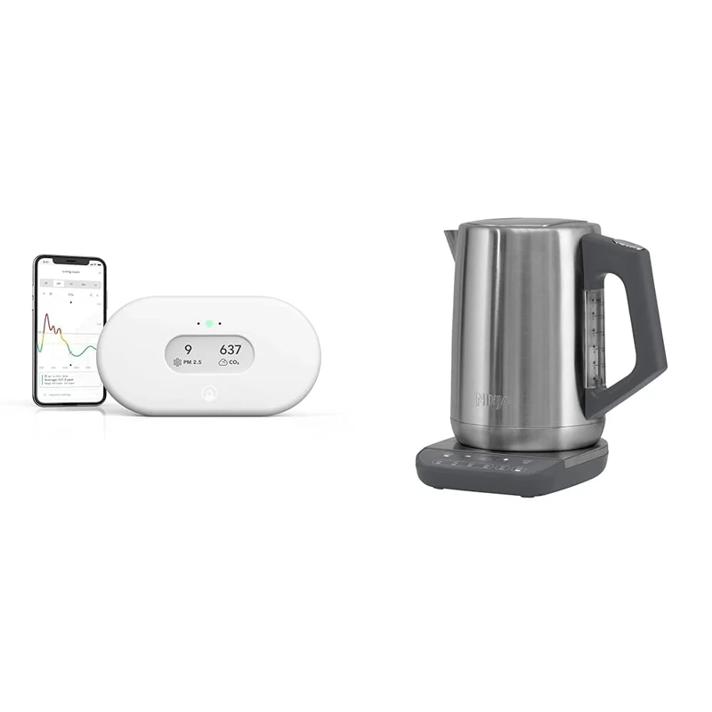 Airthings 2960 View Plus - Radon and Air Quality Monitor with PM 2.5, CO2, VOC & Ninja Perfect Temperature Kettle, 1.7L, with Temperature Control, LED Display