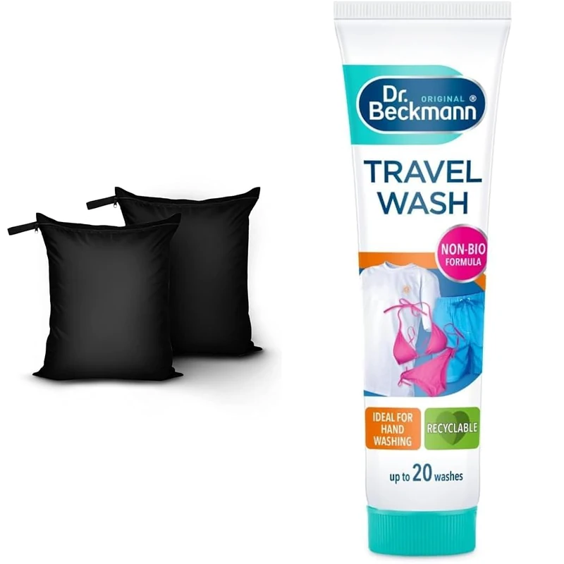 OTraki Dirty Laundry Travel Bag Waterproof Wet Dry Bag Swimming Wet Clothes Bag & Dr. Beckmann Travel Wash | Clean Laundry ON THE GO | up to 20 Washes | 100ml - Image 1