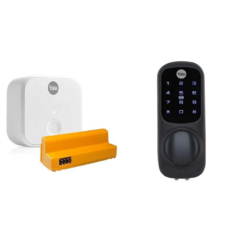 Yale Connect Wi-Fi Bridge + Yale Access Module & Keyless Connected Door Lock - Black - No Key Needed, Lock/Unlock with PIN Code, Key Tag, Phone Tag, Compatible with 60 mm Nightlatch