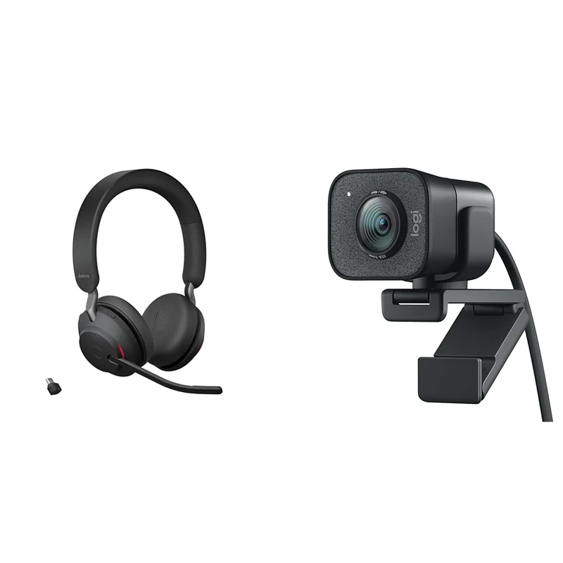 Jabra Evolve2 65 Wireless PC Headset – Noise Cancelling UC Certified Stereo Headphones & Logitech StreamCam – Live Streaming Webcam for Youtube and Twitch, Full 1080p HD 60fps - Image 1