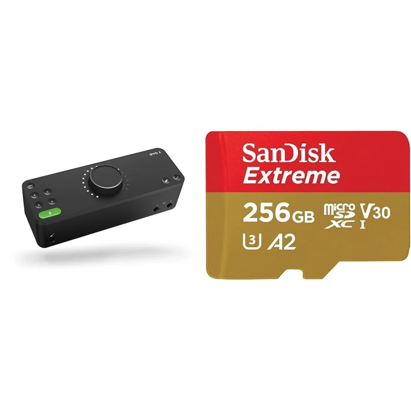 EVO 8 USB Audio Interface external sound card for music productions (4 in / 4 out, Smartgain & SanDisk 256GB Extreme microSDXC card + SD adapter + RescuePRO Deluxe, up to 190MB/s