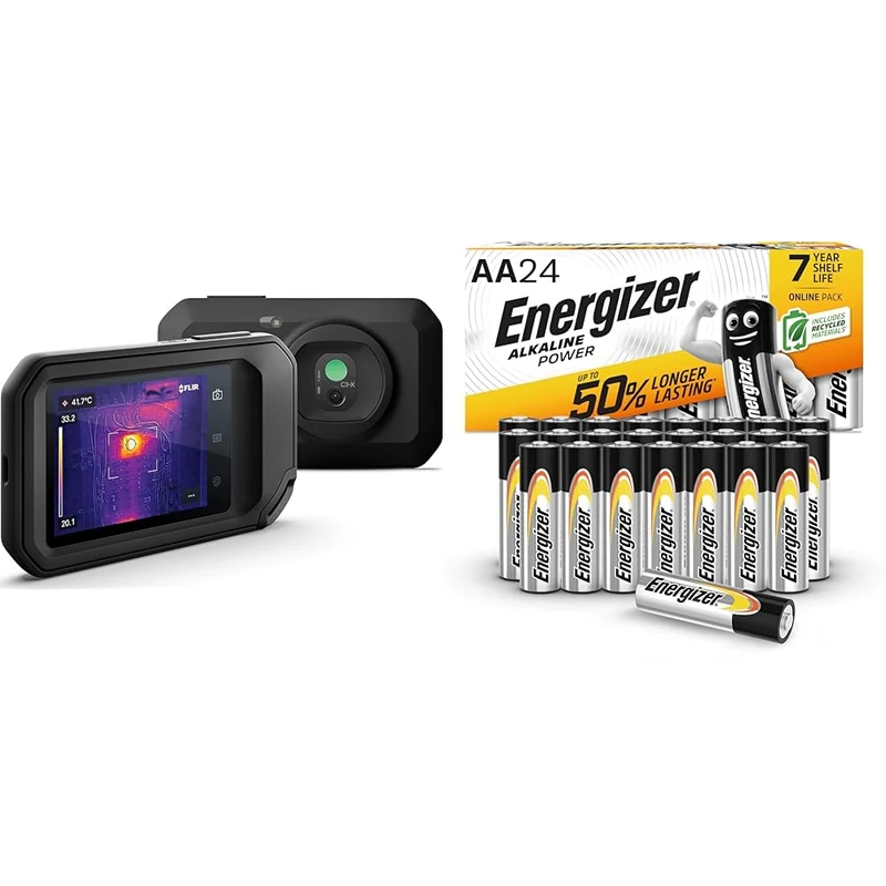 FLIR C3-X Compact Thermal Imaging Camera with Wifi: High Resolution Infrared Imager for Inspection & Energizer AA Batteries, Alkaline Power, 24 Pack, Double A Battery Pack - Amazon Exclusive