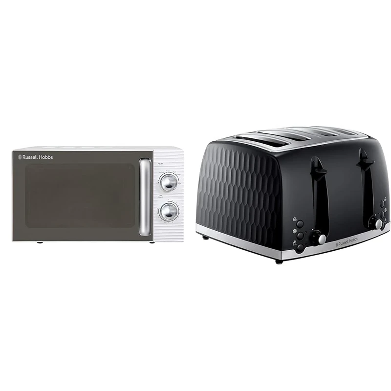 Russell Hobbs RHM1731 INSPIRE White 17 Litre Manual Microwave & Honeycomb 4 Slice Toaster (Independent & Extra wide slots with high lift