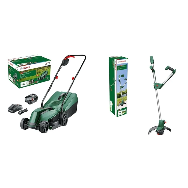 Bosch Home and Garden Cordless Lawnmower EasyMower 18V-32-150 & Cordless Grass Trimmer UniversalGrassCut 18V-26