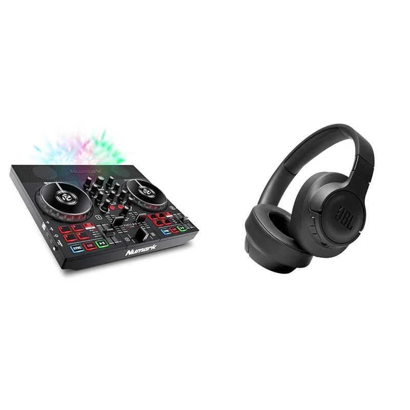 Numark Party Mix Live - DJ Controller with Built in Speakers, Party Lights and DJ Mixer & JBL Tune 760NC Wired and Wireless Over-Ear Headphones with Built-In Microphone