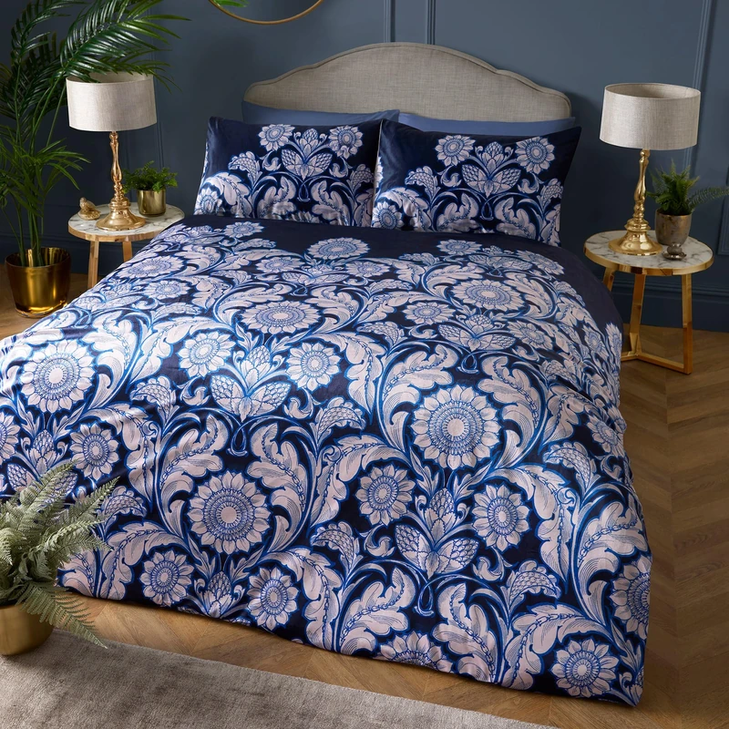 Laurence Llewelyn-Bowen - Blue Mandala Floral Duvet Cover - King Bedding Size (230 x 220cm) - Reversible Designs - Luxury Bed Set - Sunflower Duvet Cover - Romilly Collection
