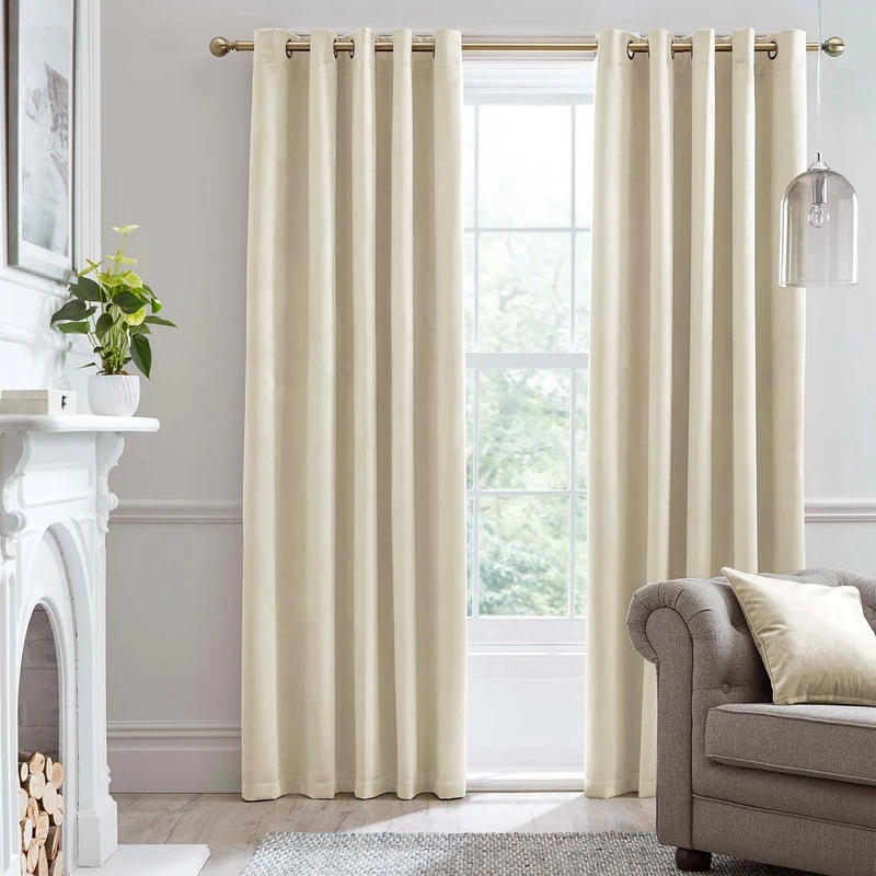Laurence Llewelyn-Bowen Ivory Velvet Blackout Curtains W66 x L54 (168x137cm) – Thermal Soundproof Eyelet Drapes – 2 Panels – Cream Bedroom Curtains – Montrose Collection – Elegant Window Treatment