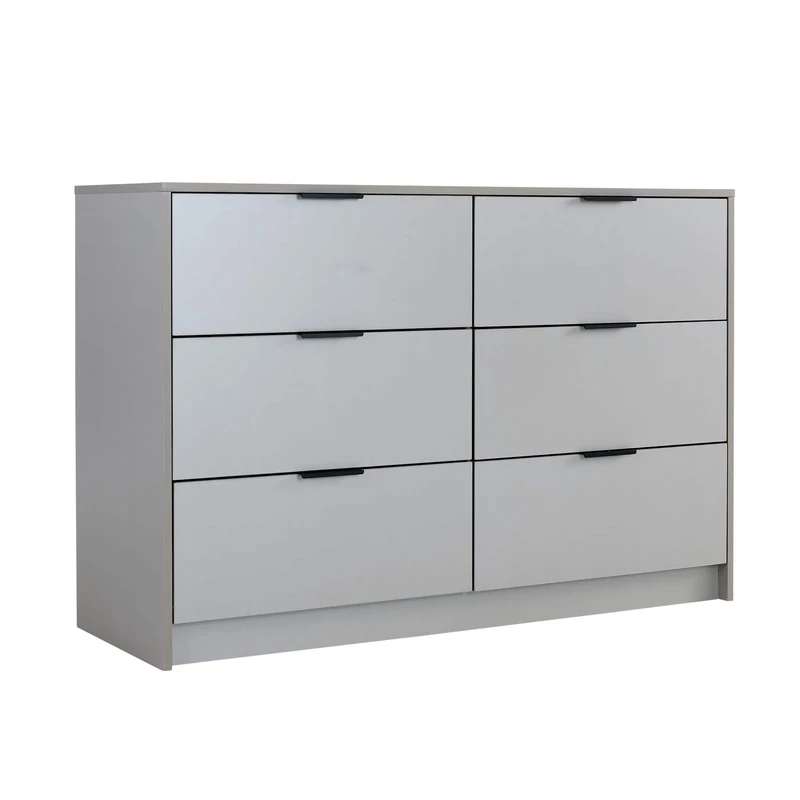 Home Source Bedroom Chest of Drawers Clothing Storage Cabinet, 6 Drawers, Grey