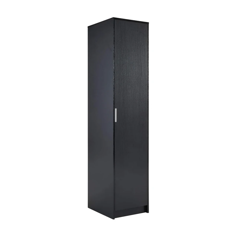 Home Source Phoenix Wardrobe with 1 Door | 180cm Tall Black| Hanging Rail & Storage Shelf | Contemporary Bedroom Furniture | 40D x 48W x 180H cm