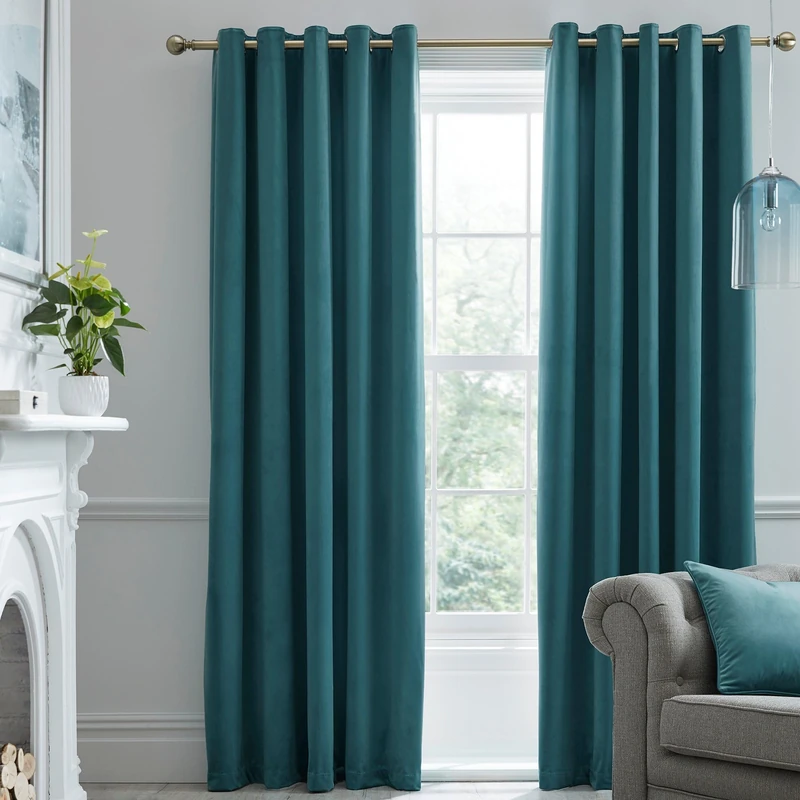 Laurence Llewelyn-Bowen Teal Velvet Blackout Curtains 46 x 72 Inches (117 x 183 cm) – Eyelet – Thermal and Soundproof – 2 Panels – Bedroom Drapes – Montrose Collection – Soft Luxury Finish