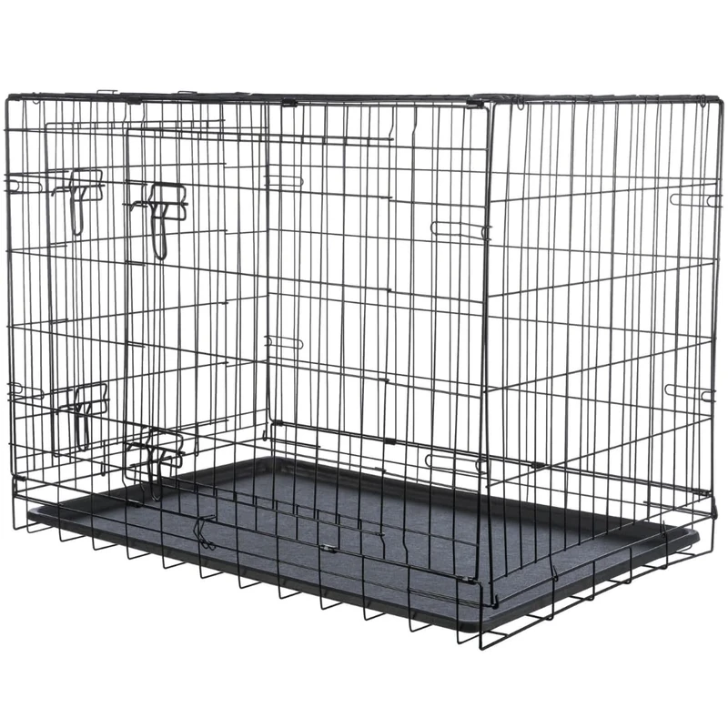 TRIXIE Dog Crate Home Black – SizeM–L: 93 × 69 × 62 cm – Foldable Metal Dog Cage with 2 Doors, Secure Latches and Galvanised Frame – Includes Base Tray – For Home and Travel – 39304