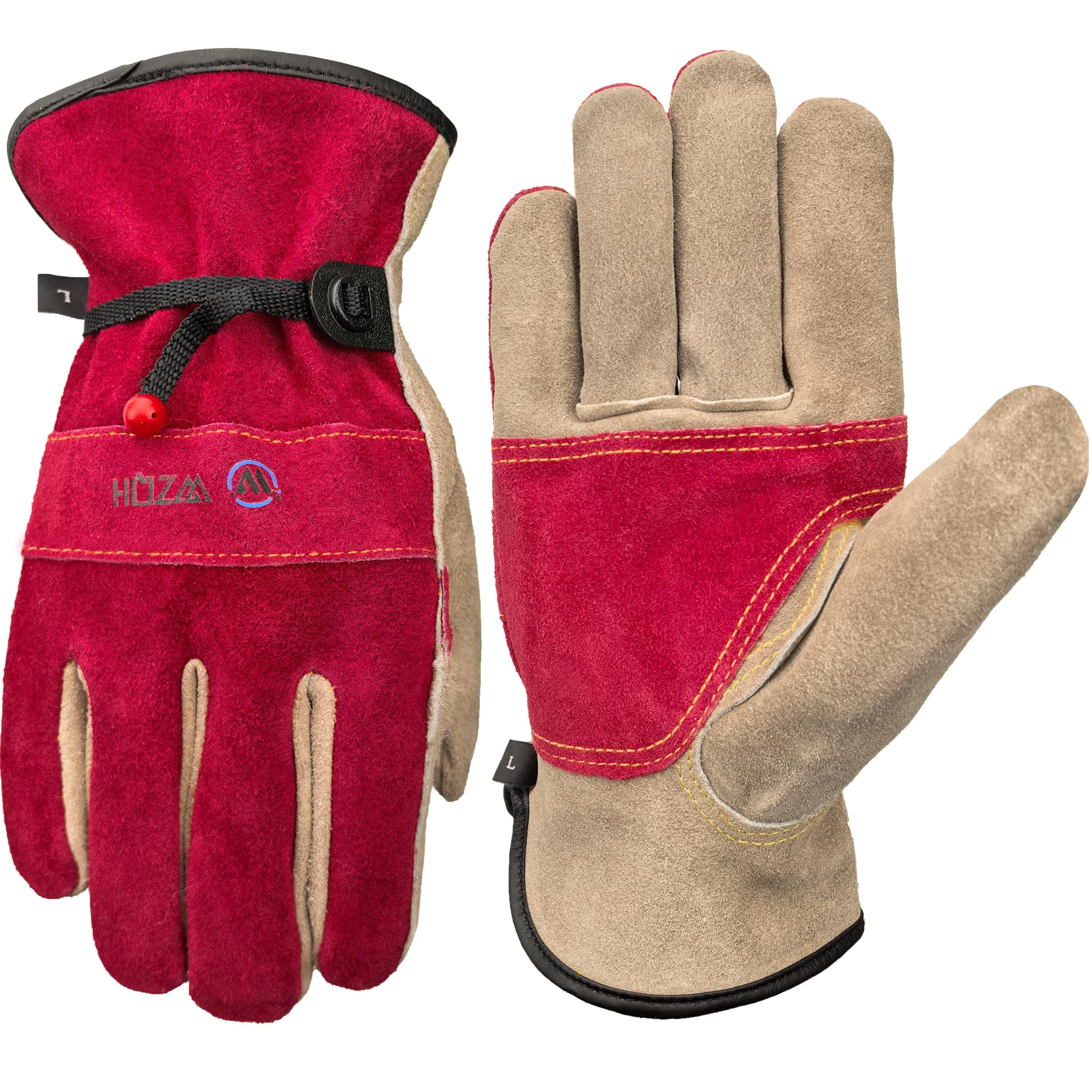 WZQH Leather Work Gloves for Women. X-Large Glove for Gardening, Tig/Mig Welding, Construction, Chainsaw, Farm, Ranch, etc. Cowhide, Cotton Lined, Utility, Firm Grip, Durable. Rose Red - Grey XL