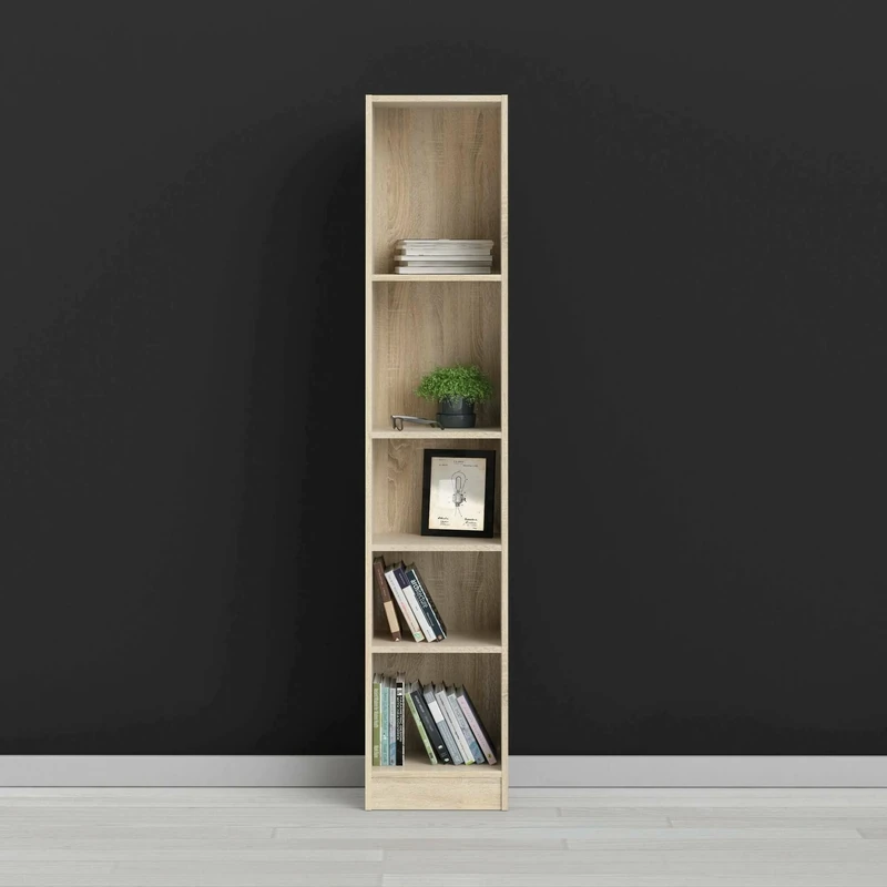 Dmora Five Compartment Bookcase, Oak Colour, 40 x 203 x 27 cm
