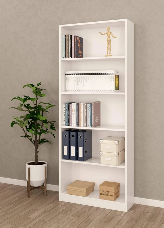 Dmora Boston Bookcase, Linear with 4 Shelves, Office or Bedroom Shelf, Modern Bookcase, 80 x 28 x 28 x 201 cm, White