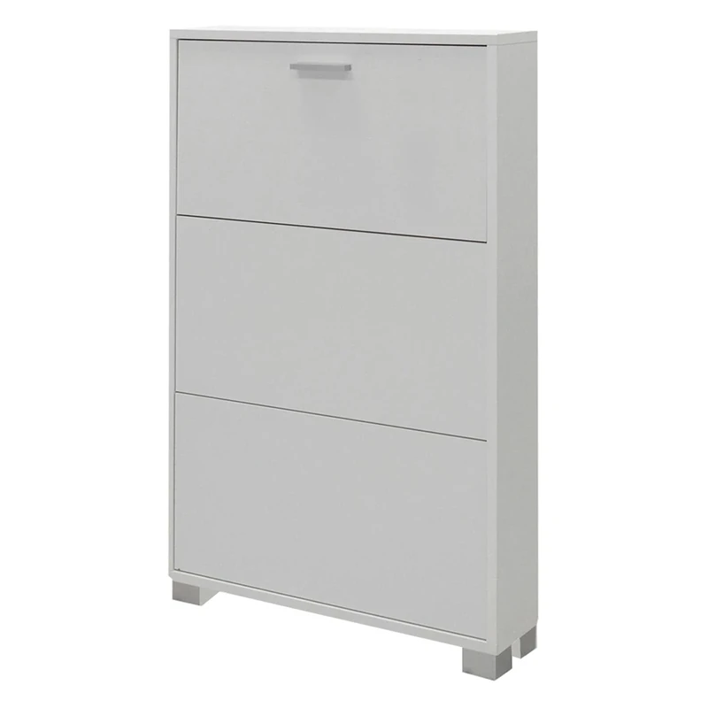 Dmora Shoe Rack with Three Doors in White Wood, 70 x 18 x 118 cm