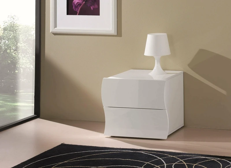 Dmora Edoardo Bedside Table with 2 Drawers, Bedroom Cabinet, 100% Made in Italy, 50 x 40 x 41 cm, Glossy White, Glossy White