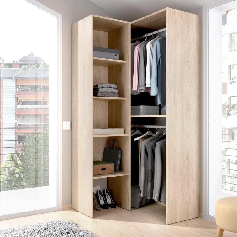 Dmora Bernina Wardrobe, Corner Wardrobe Structure, Open Corner Wardrobe Cabinet, 79 x 88 x 186 cm, Oak