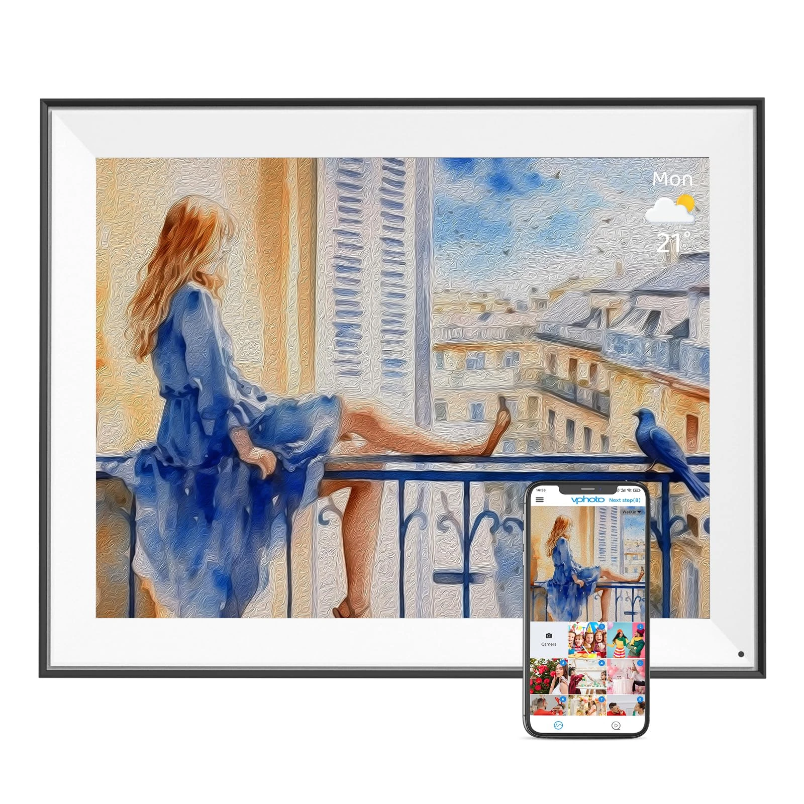WiFi-Digital-Picture-Frame 16.2" Photo Frames Large - 32GB Digital Frame, Wall Mounted, Slideshow, Share Photos and Videos via App Email, Unlimited Cloud Storage, for Grandma Grandpa