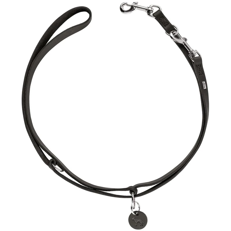 HUNTER Aalborg Adjustable Dog Lead Braided Black - Leather Soft Grease-Tanned 3 Way Adjustable with O-Rings and Keyring Size 15/200