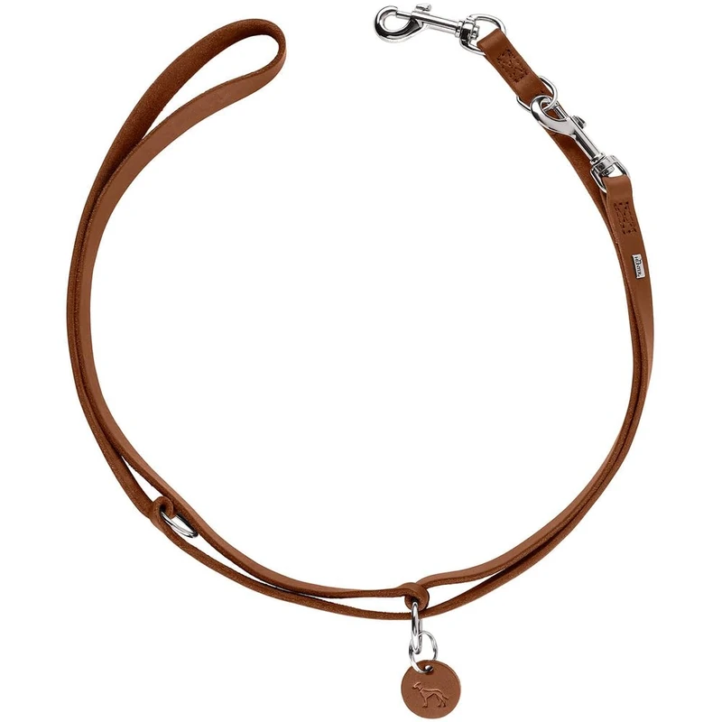 HUNTER Aalborg Adjustable Dog Lead Braided Cognac - 3-Way Adjustable Robust Cowhide Leather Braided O-Rings Made in Germany Size 20/200