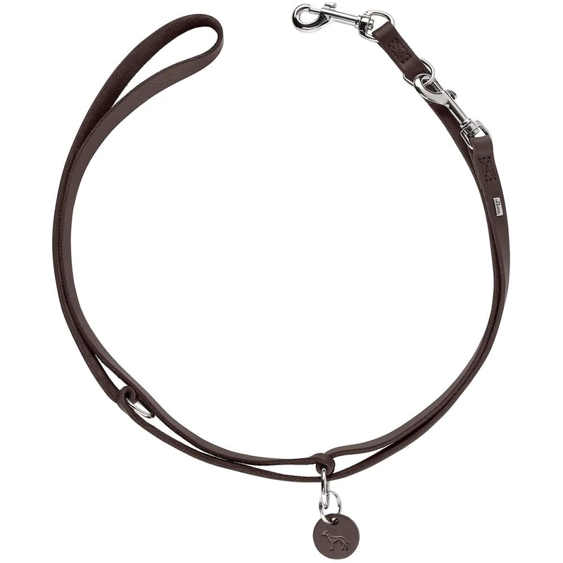 HUNTER Aalborg Adjustable Dog Lead Braided Dark Brown - 3-Way Adjustable Strong Greased Cowhide Leather Handmade O-Rings Size 15/200