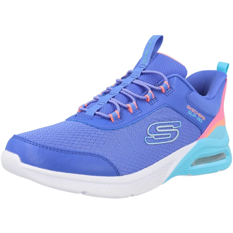 Skechers Girl's Microspec Max Color Trifecta Sneakers, Blue Synthetic/Multi Trim, 4 UK Child