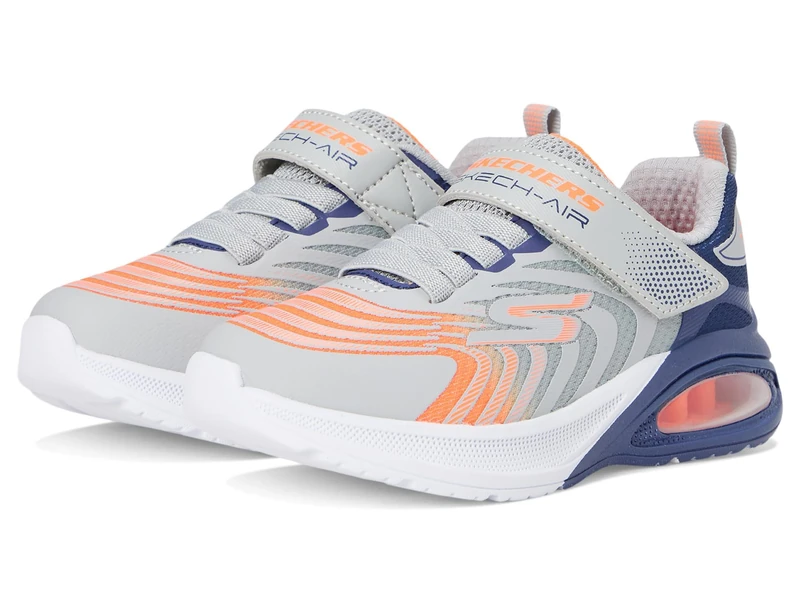 Skechers Boy's Microspec Max Advance Vortivox Sneakers, Grey Textile/Navy Synthetic/Orange & Silv, 12 UK Child