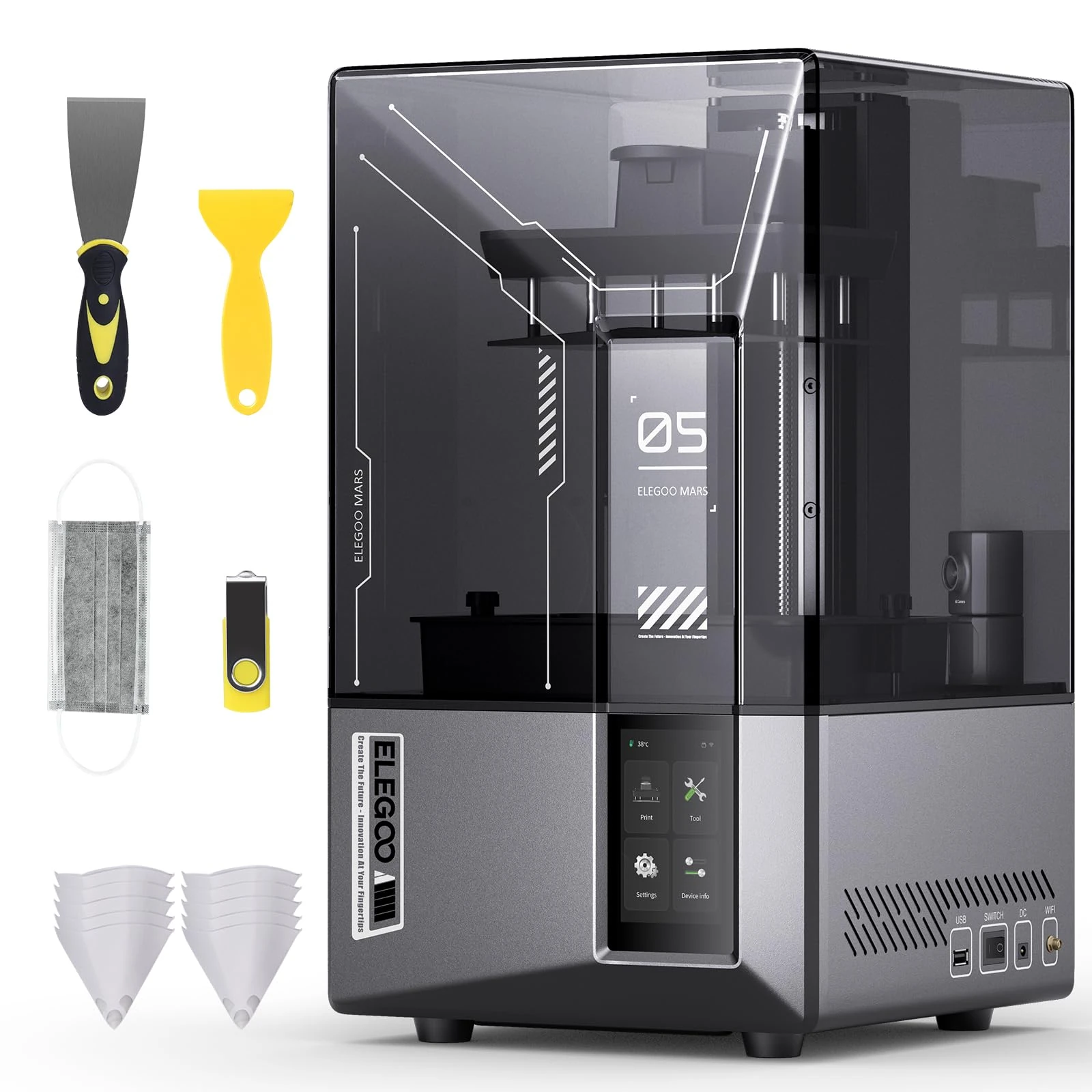 ELEGOO Mars 5 Ultra Resin 3D Printer, 9K 7" Mono LCD, High-Speed Printing 150mm/h, AI Smart Camera, WiFi-Transfer, Auto-Levelling, Printing Size of 153.36 x 77.76 x 165 mm³