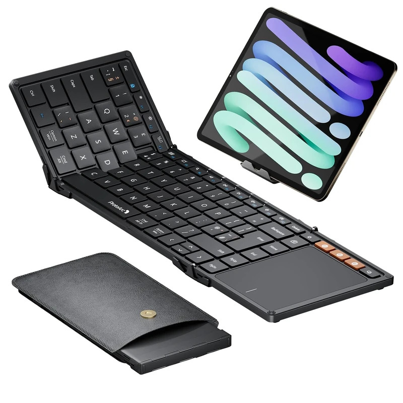 ProtoArc XK01 TP Foldable Bluetooth Keyboard with Touchpad, Full Size Keys, Folding Portable Travel Keyboard with Large Trackpad for Android Windows iOS Tablet Laptop PC Smartphone - Black