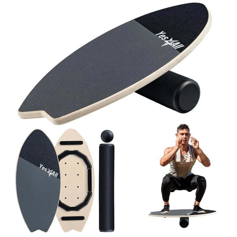 Yes4All Wooden Balance Board with Roller and Ball Fish shape