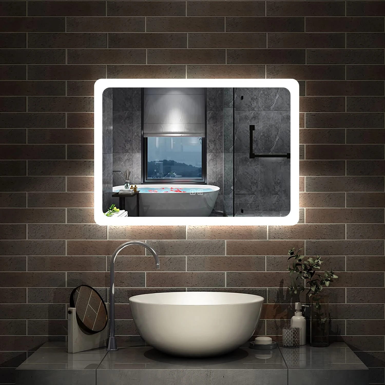 Acezanble Bluetooth Bathroom Mirrors with Shaver Socket, 3 Colour LED Lights Dimmable, 800 x 600 mm Illuminated Wall Mounted Bathroom Vanity Mirror, Demister, Wall Switch/Touch Switch Smart Mirrors