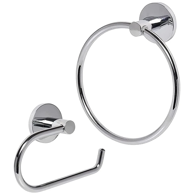 TOPAHGOD Toilet Roll Holder 2 Pieces, Stainless Steel Towel Holder & Chrome Toilet Paper Holder, Wall Mounted Towel Holders for Bathrooms, Waterproof Rust Resistant Bathroom Accessory (Silver)