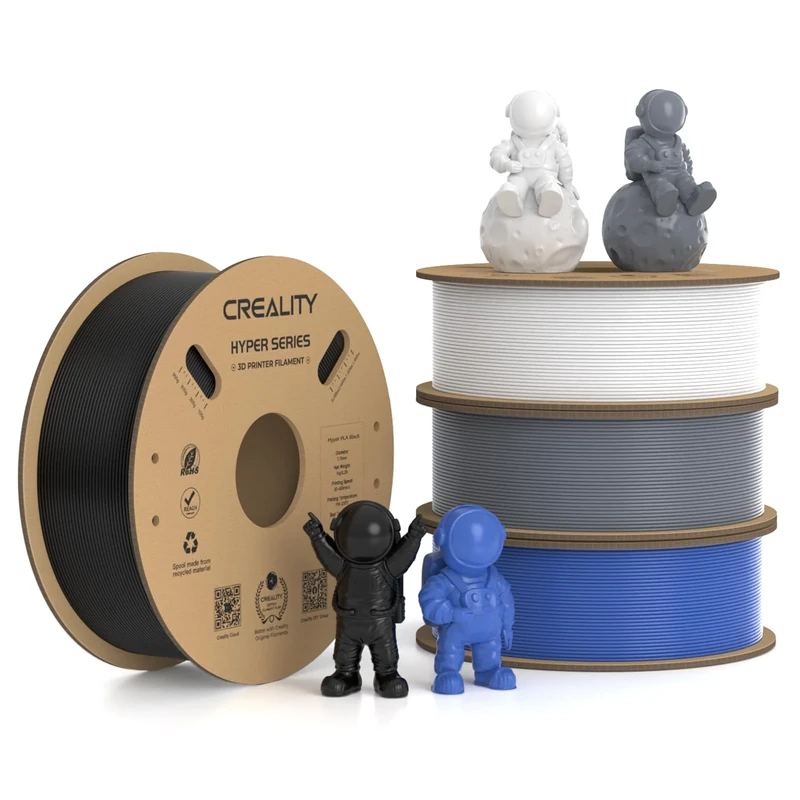 Creality Hyper PLA Filament 1.75mm, 30-600mm/s High Speed 3D Printer Filament, Dimensional Accuracy +/-0.02mm, Fit Most FDM 3D Printers, 4 Pack 1kg Spool(2.2lbs), Black & White & Grey & Blue