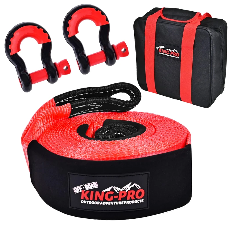 KING-PRO Tow Strap Recovery Kit 3" x 20ft, 33,000lbs Breaking Strength, 100% Nylon Snatch Strap with 2pcs Heavy Duty 3/4 D Ring Shackles and Storage Bag for Truck SUV ATV Off Road