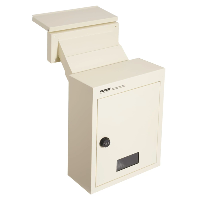 VEVOR Through The Wall Drop Box, Heavy Duty Steel Through the Wall Mailbox with 2.8-7.9" 13" Combination Lock, 12.5x6.3x16.9" Mail Drop Box, Beige