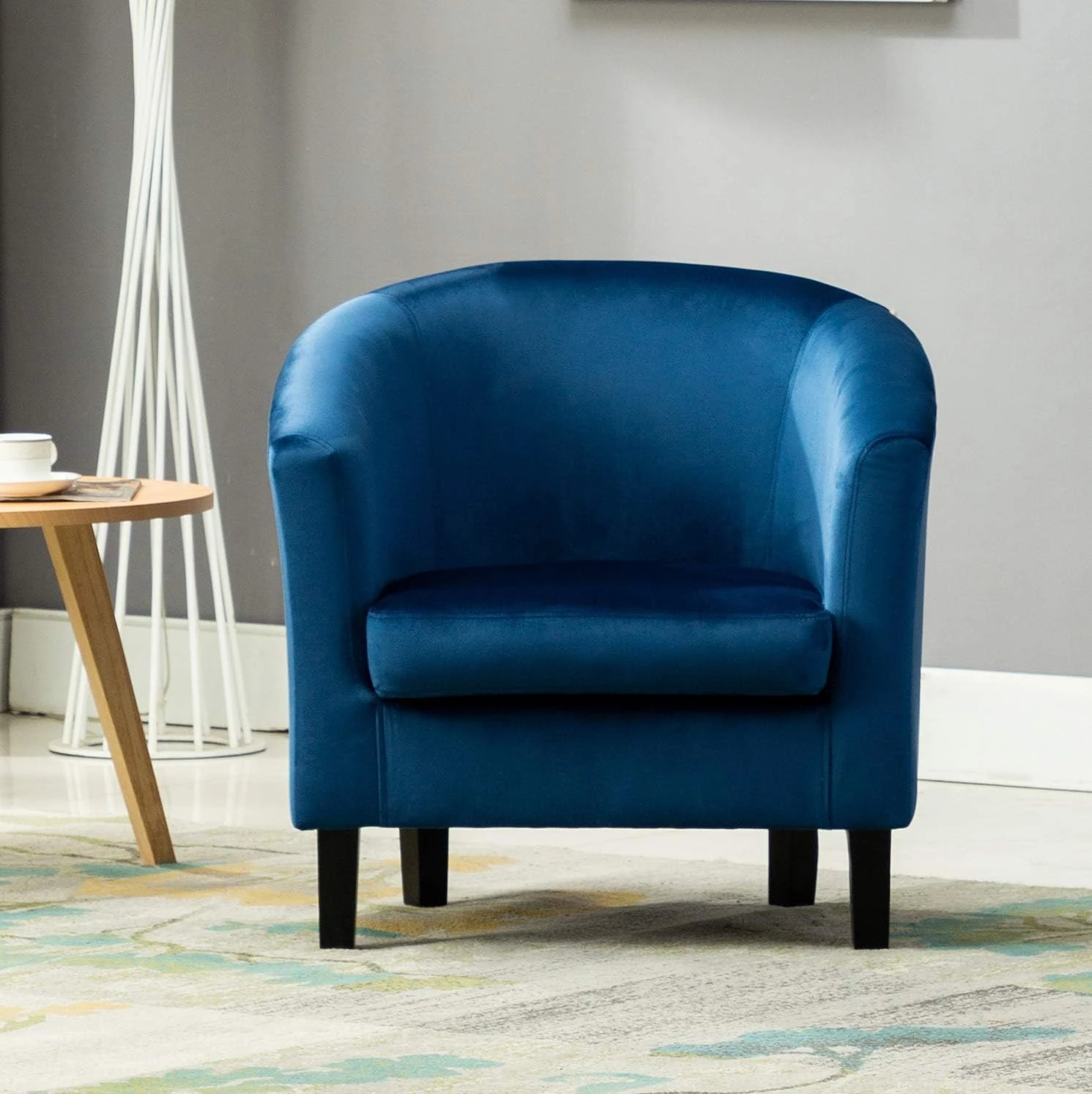mcc direct Velevt Fabric Tub Chair, Upholstered Armchair, Club Chair for Living Room, Bedroom and Lounge Reception (Blue)