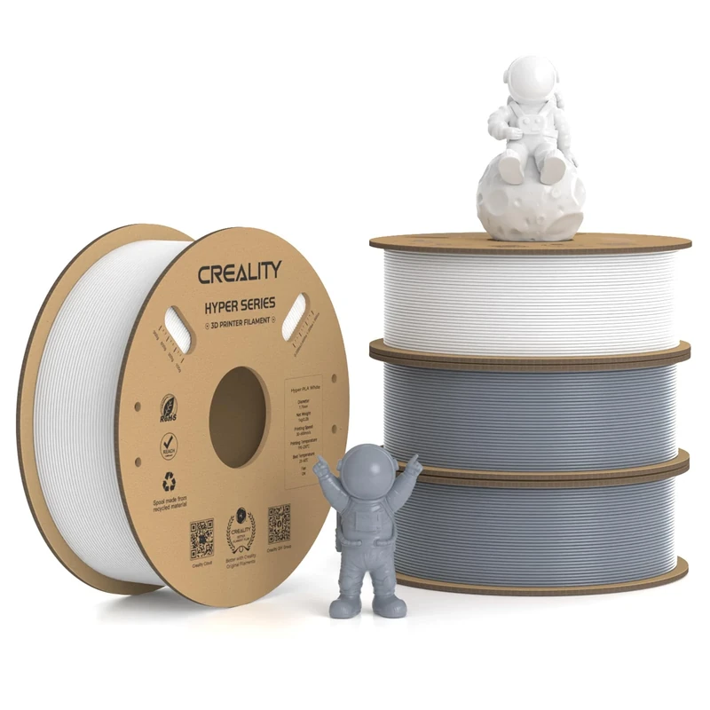 Creality Hyper PLA Filament 1.75mm, 30-600mm/s High Speed 3D Printer Filament, Dimensional Accuracy +/-0.02mm, Fit Most FDM 3D Printers, 4 Pack 1kg Spool(2.2lbs), White & Grey