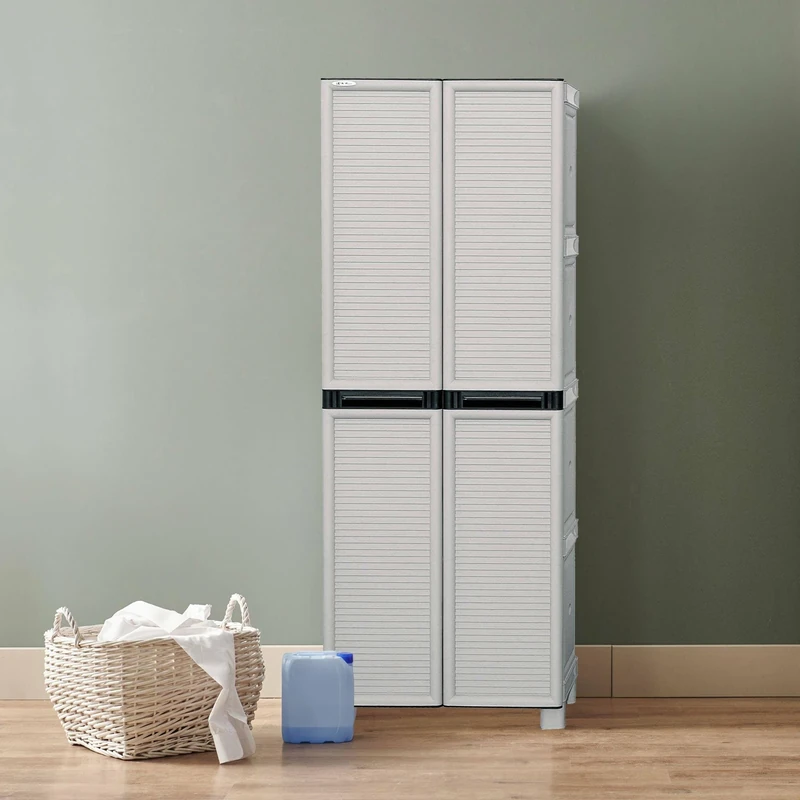 Dmora Namur Outdoor Utility Cabinet, Laundry Cabinet, Outdoor Cabinet, 100% Made in Italy, Light Grey, 70 x 39 x 172 cm