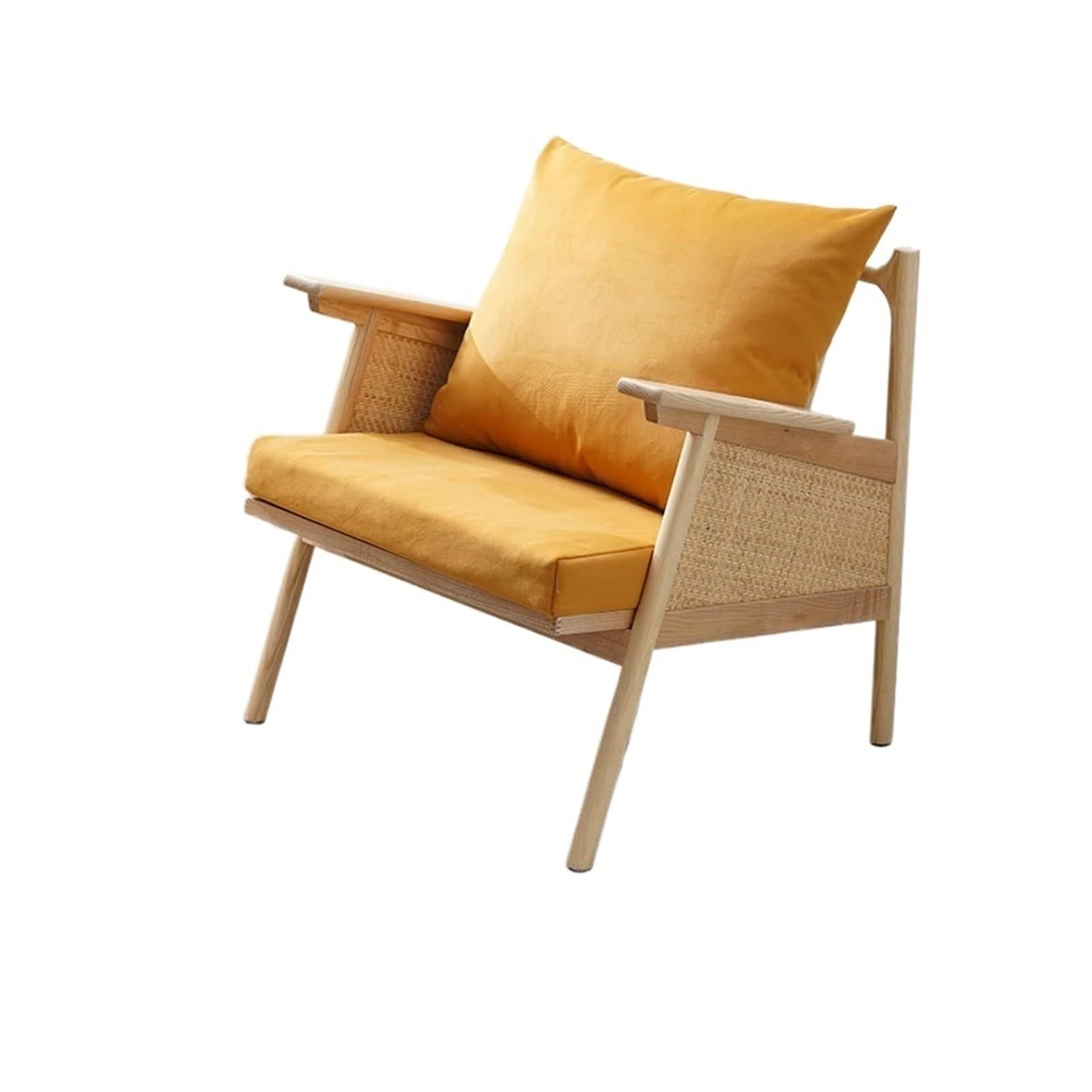 Rattan Chair Rattan Reading Chair - Japanese-Style Wood & Rattan Wicker Sofa Chair for Small Spaces - Comfortable Rattan Lounge Chair for Living Room, Bedroom, or Balcony Wicker Chair(Orange)