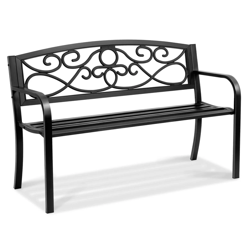 VEVOR 50-Inch Metal Garden Bench for Outdoors - 550 lbs Load Capacity With Backrest and Armrests - Patio Bench for Garden, Park, Yard, Front Porch