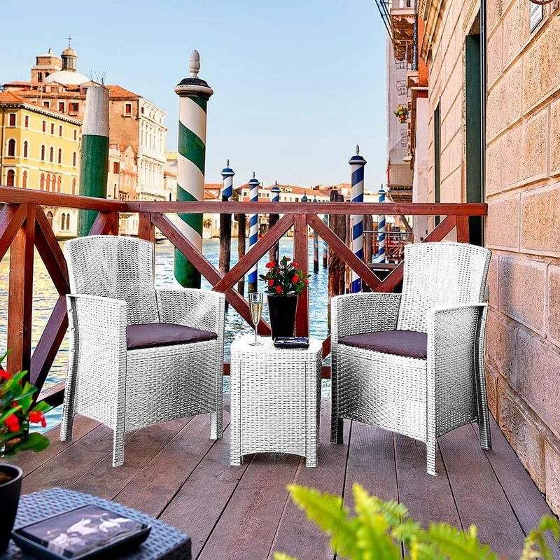 Dmora Jupiter Outdoor Living Room Garden Set with Cushions, Indoor and Outdoor Living Room Rattan Effect, 100% Made in Italy, White