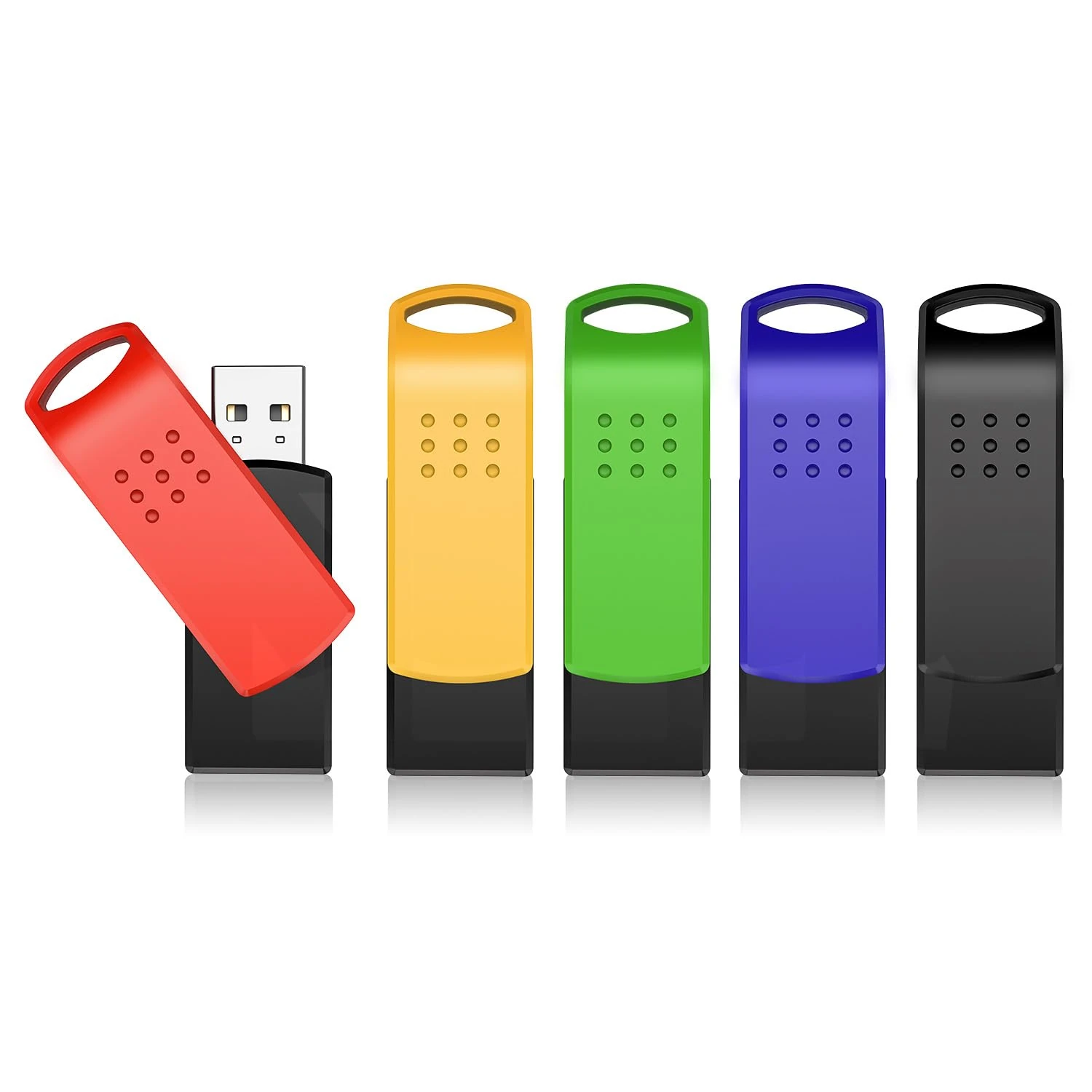 KEXIN 64GB USB Flash Drive 5 Pack - 64GB USB Stick Memory Stick - 5 Mixed Colors: Black, Yellow, Green, Blue, Red - USB 2.0 - Compatible with PC, Laptop, Desktop, Smartphone, Tablet, TV, Car, Audio