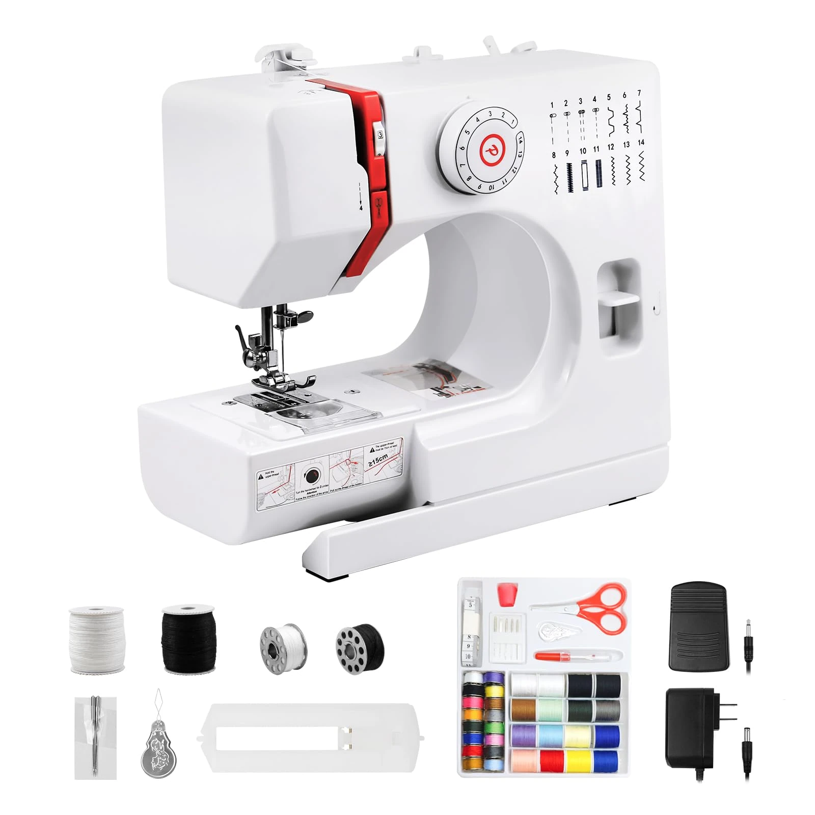 SMOCTAR Sewing Machine, Small Mini Sewing Machines, 14 Stitches Electric Portable Sewing Machine for Beginners, Multi-function Dual Speed with Foot Pedal & Sewing Kit