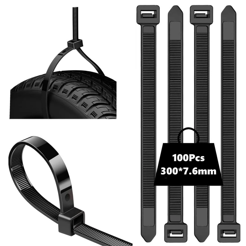 100Pcs Cable Ties Black, 300mm x 7.6mm, Heavy Duty Nylon Cable Ties with 55kg Tensile Strength, Multi-Purpose Zip Tie Wraps for Indoor Outdoor Home Office