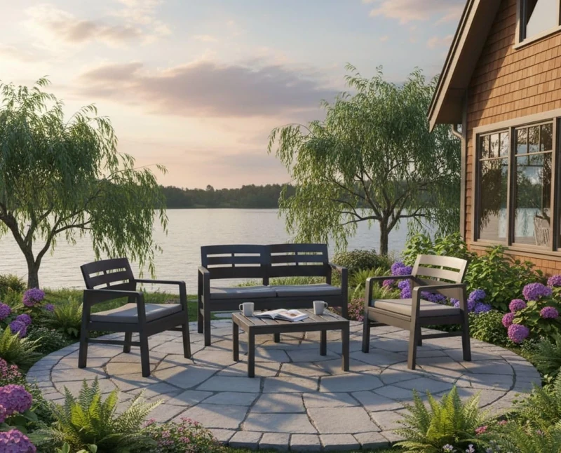 Dmora Massa Outdoor Living Room Set, Garden Composition with 2 Armchairs, 1 Sofa and 1 Coffee Table, Indoor and Outdoor Living Room with Cushions, 100% Made in Italy, Anthracite