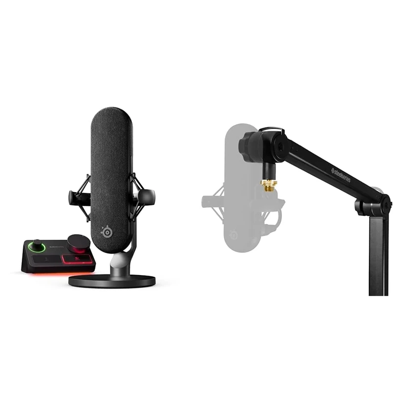 SteelSeries Alias Pro Kit – XLR Microphone + Stream Mixer -Streaming and Podcasting + Pro Microphone Boom Arm – For Gaming, Streaming and Podcasting